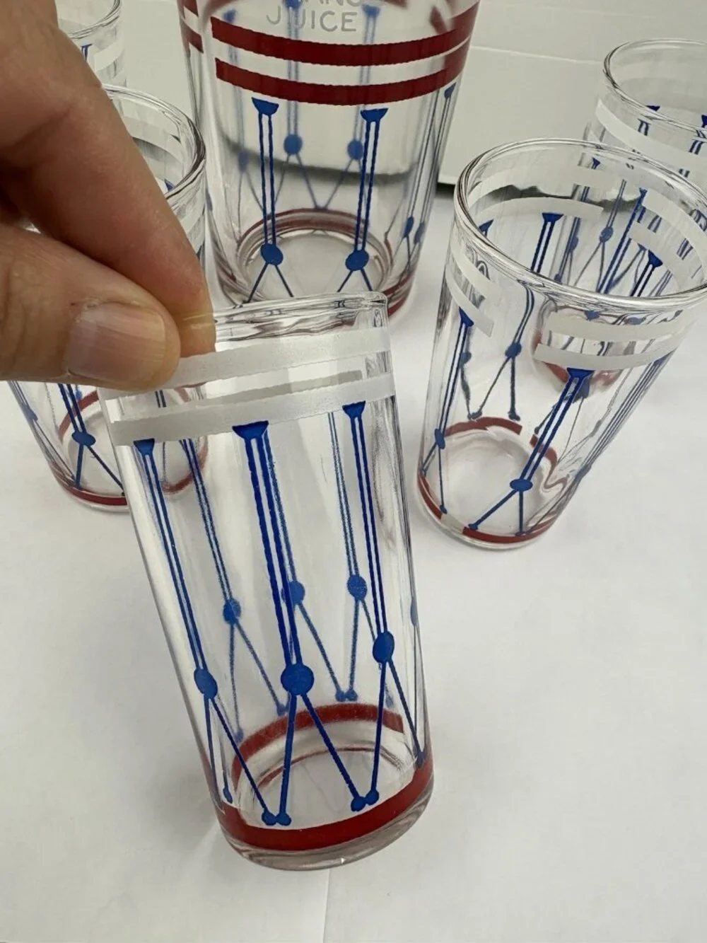*Vintage Art Deco Glass & Metal Bar Set: Cocktail Shaker w/ Cover + 5 Glasses